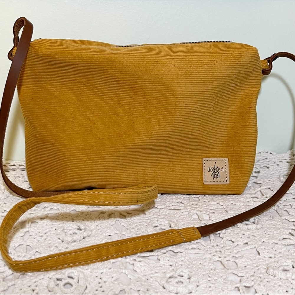 NEW Handcrafted Slouchy Mustard Corduroy Hobo Crossbody Handbag Leather…